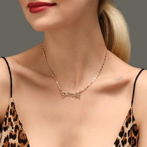 Fashion Alloy Short English Letter Pendant Necklace For Women New Vintage Hot Sale Simple Angel Clavicle Chain Jewelry Wholesale