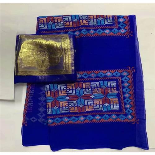 2021Fashion Design Soft African Silk Fabric 5 Yards +2 Yards Metal Silk Fabric For Garment Neat Embroidery On The Material!F5510