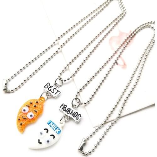 New 2021 2 pieces / set of mini biscuits and coffee pendant necklace Best friend Cookies milk BFF gift food friendship jewelry