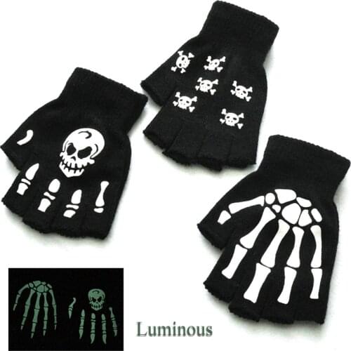 1 Pair Skeleton Gloves Halloween Style Gloves Ghost Claw Knitted Half Finger Gloves Unisex Gloves Luminous Fluorescence