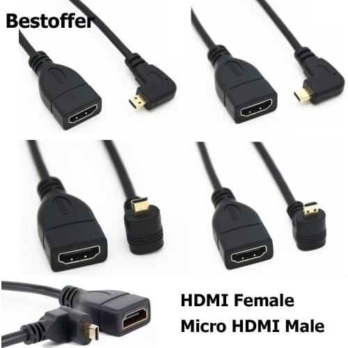 Gold Planted HDMI Female to 90 Degree Angled Micro HDMI Male Adapter Cable 15CM Length