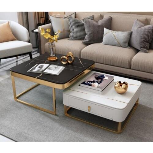 Simple glass rock board marble coffee table small apartment combination square size coffee table post modern light luxury coffee