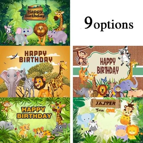 Sensfun Lion and Jungle Animals Happy Birthday Photography Backdrop Tiger Photo Banner Photocall