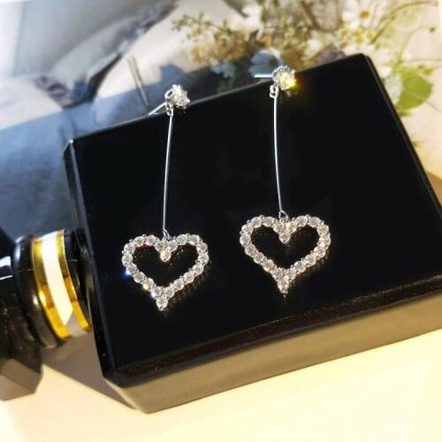 Vecalon Heart shape Dangle earring AAA Cz Real 925 Sterling silver Long Party wedding Drop Earrings for women Bridal Jewelry