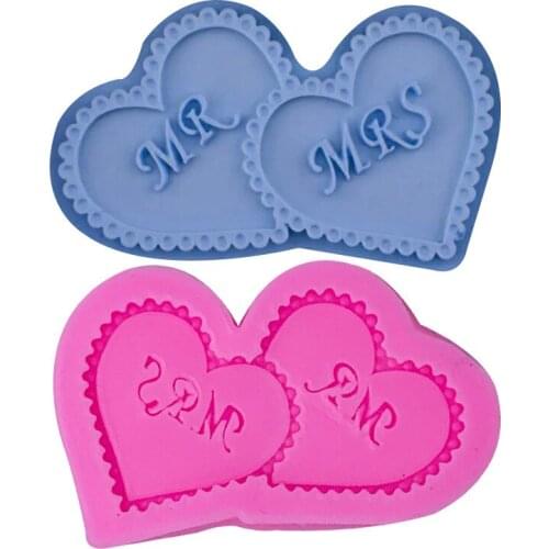 Double Heart MR MRS Shape Fondant Silicone Mold for DIY Pastry Cupcake Dessert Lace Cake Decoration Kitchen Accessories Baking
