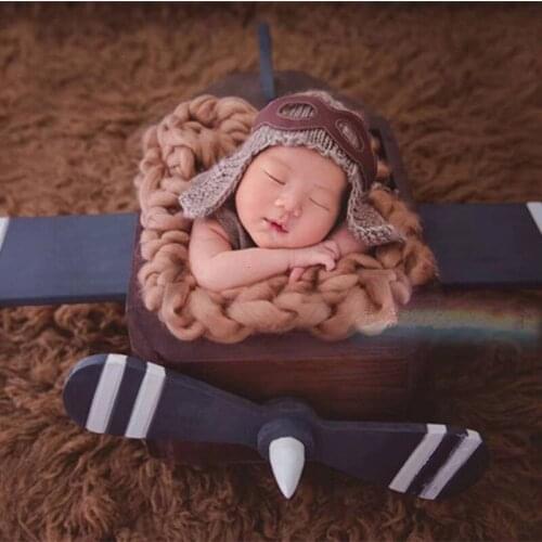 Knitted Toddler Beanie New Born Air Force Cap Newborn Props For Photography Baby Pilot Style Hat Toddler Fotografia Accessories