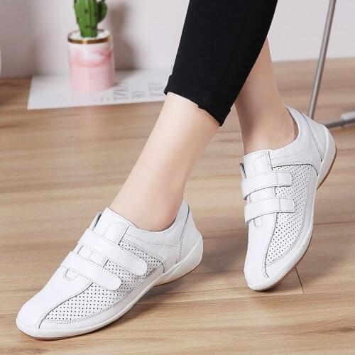 Comfortable White Loafers Women Genuine Leather Flats Best Moccasins Ladies Hollow-Out Flat Shoes Brand Womens Shoes