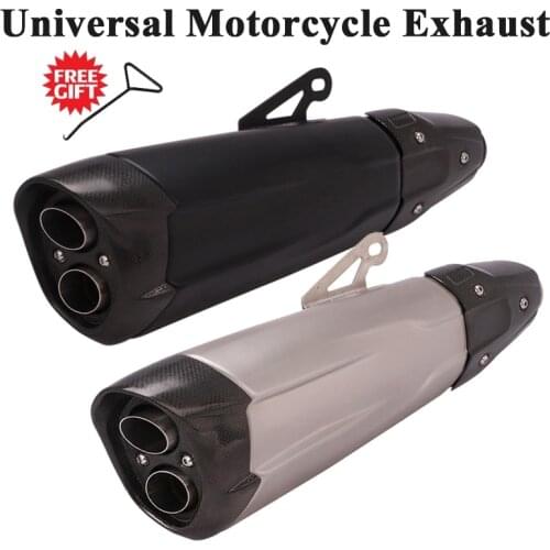 Universal 51mm Motorcycle Exhaust Pipe Escape Modified Carbon Fiber Muffler 2 Holes For Ninja 300 S1000RR Z900 R3 Z1000 R1 AK550