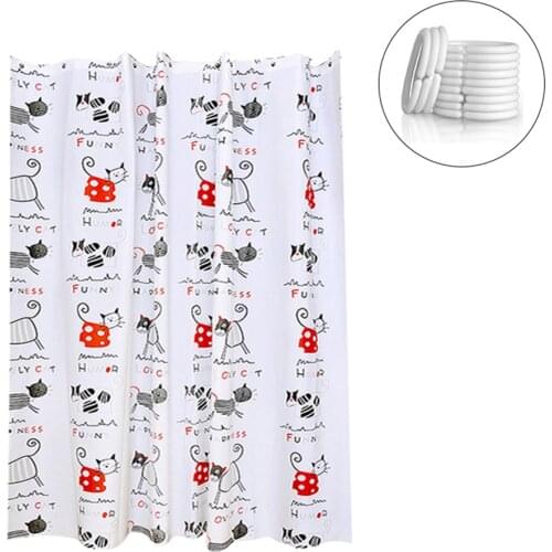 120*180CM Cartoon Cat Printing Bath Shower Curtain Waterproof Cat Bathroom Curtain with Plastic Hooks
