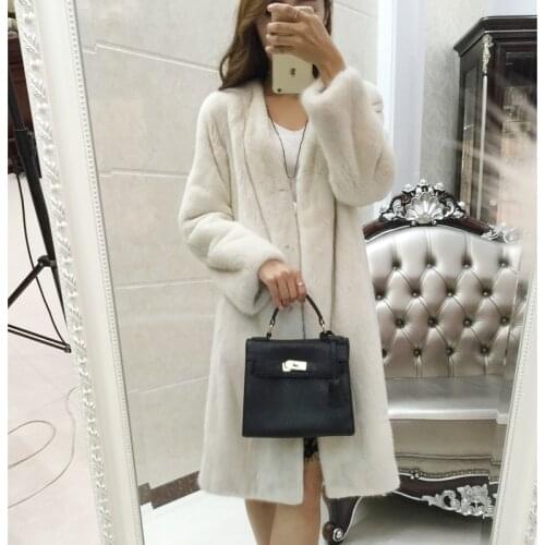 Women natural mink fur coat long velvet mink fur overcoat lady marten 2019 winter new outerwear