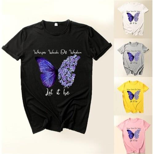 Women Creative T-shirts Trendy Sunflower Butterfly Letter Printed Short Sleeve T-shirt Ladies Summer New Fashion Tee Tops