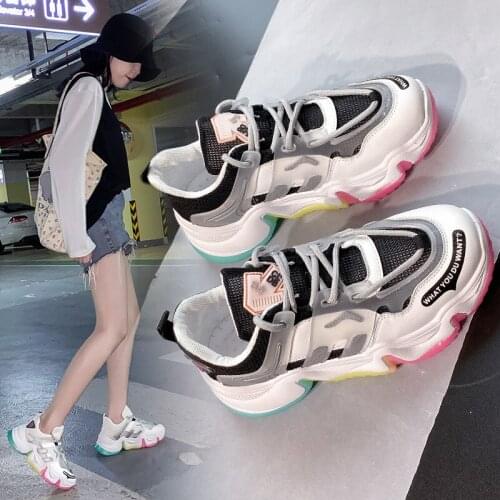 Rainbow color platform shoes woman new summer air mesh mixed color flats female muffins trendy old dad elevator sneakers shoes