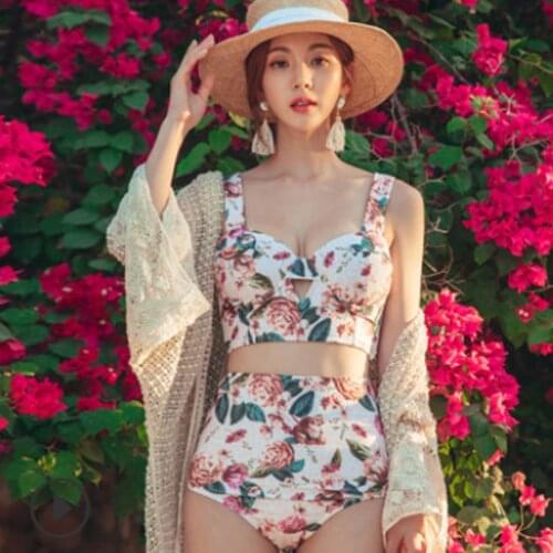 Imcute 2020 Women Floral Underwire Bikini Set Bandage Push-Up Padded Swimwear High Waist Bikini Swimsuit Bathing Suit Steel Prop