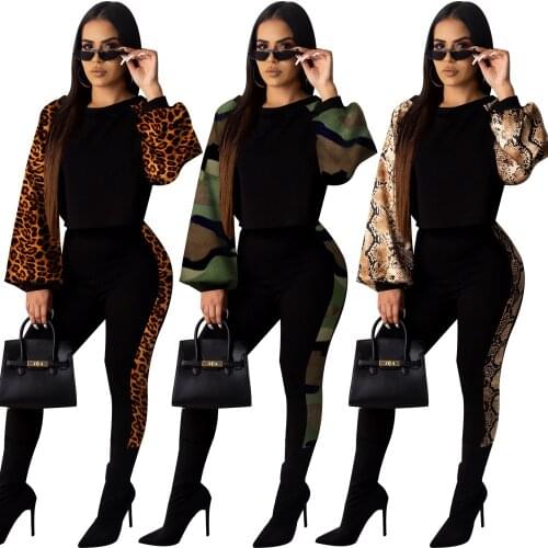 Women Two Piece Outfits Casual 2 Piece Set Long Sleeve Top And Pants Autumn Tracksuit Leopard Matching Sets Plus Size Sportswear