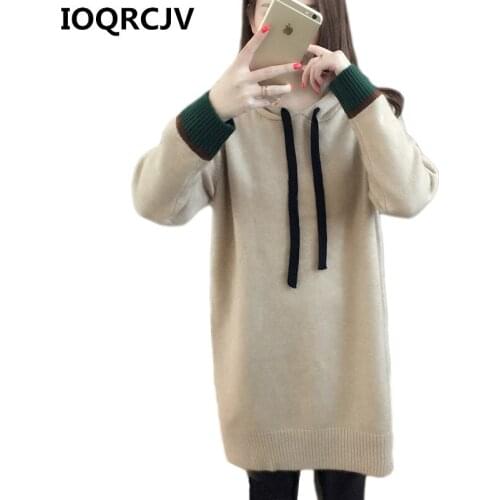 2019 Autumn and Winter Womens Long Hooded Sweater Dress Loose Long-sleeved Casual Knitted Sweater Dresses Pullover Jumper R629