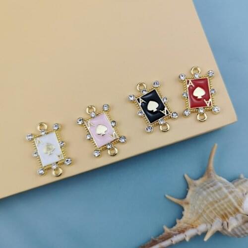 10pcs 13*21MM Diy gold alloy metal enamel playing card Rhinestone Lady poker charms pendant for bracelet earring Findings