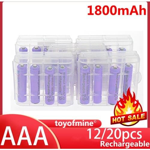 12/20pcs NiMH 1.2v Purple 3A AAA 1800mah Rechargeable Battery for Toys led flashlight with Plastic case