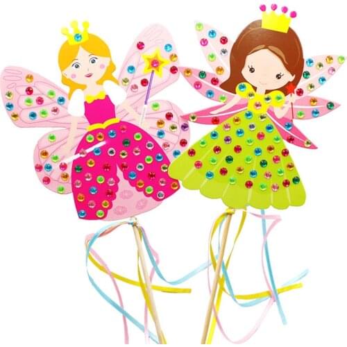 4Pcs Girls DIY Colored Diamond Princess Cane Handmade Crafts Toys Fairy Magic Wand Creative Cosplay Kids Toy Material Package