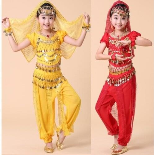 4pcs/1set Child Girl India Professional Dancewear Children Belly Dance Costumes For Girls Egypt BELLY Dancing Costume for Girl