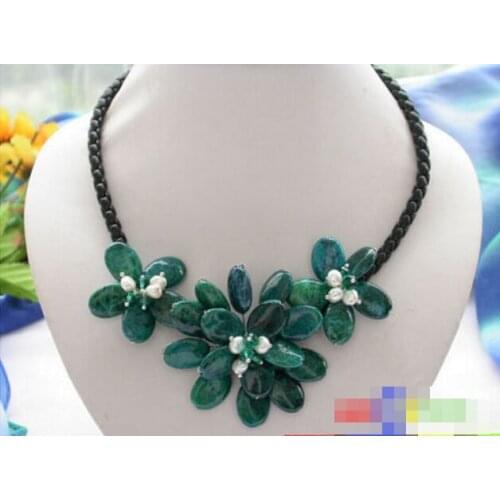 918 +++wholesale 18" green malachite basketry flower necklace pendan
