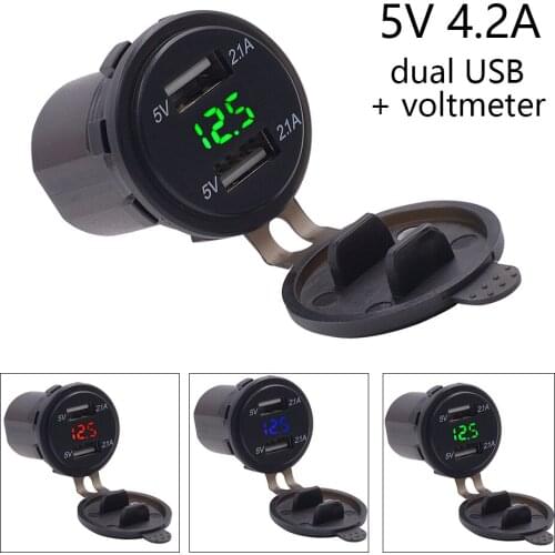 12V/24V Dual Port Car USB Charger Power Outlet Led Voltage Meter Vehicle Cigarette Socket Car Motorcycle Boat for iphone Phones