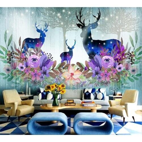 Beibehang Custom wallpaper Nordic hand-painted watercolor elk decoration sofa bedside background wall paper papel de parede