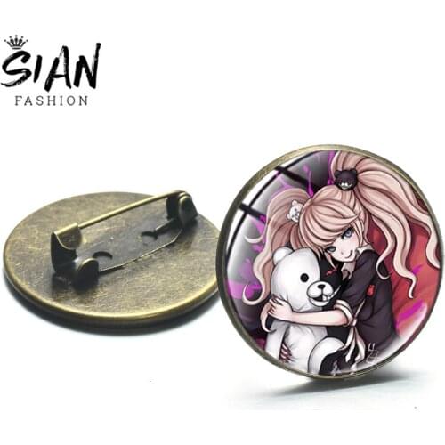SIAN Danganronpa Cosplay Brooch Glass Dome Bronze Silver Plated Badge Pin for Clothes Backpack Decoration Accessories Fans Gifts