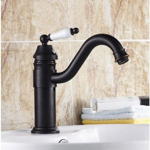 Black Oil Rubbed Bronze Antique Brass Kitchen Wet Bar Bathroom Vessel Sink Faucet Swivel Spout Mixer Tap Single Hole One Handle mnf313