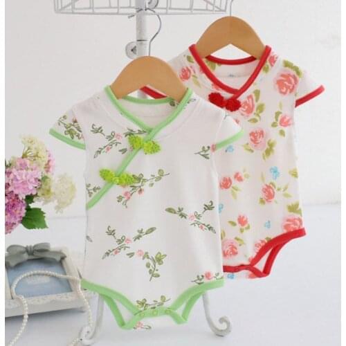 Chinese style baby jumpsuit boys and girls summer triangle climbing clothes cotton