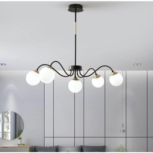 Remote Dimmable Nordic Led Chandelier Lamp For Living Room Dining Room Bedroom Kitchen Glass Ball Modern Hanging Light Black