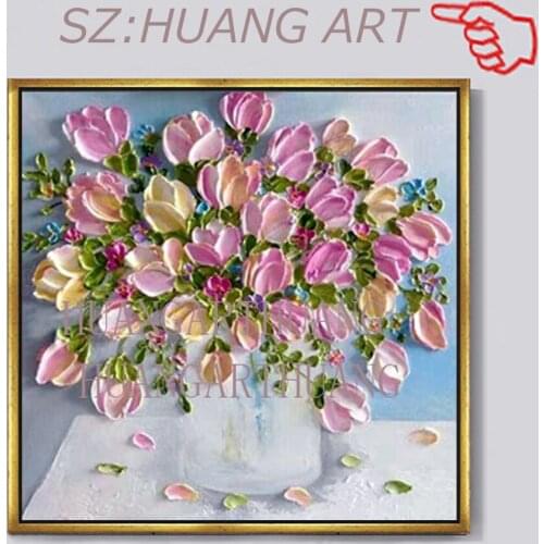 Knife Flower Art Hand Painted Oil Painting Wall Decor Canvas Artwork Floral Paintings Picture Free Shipping Unframed Hot Selling