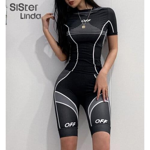 Sisterlinda Fitness Tracksuit Two Piece Matching Sets Fall 2020 Sporty Crop Top Biker Shorts Sportswear Outfits Streetwear Mujer