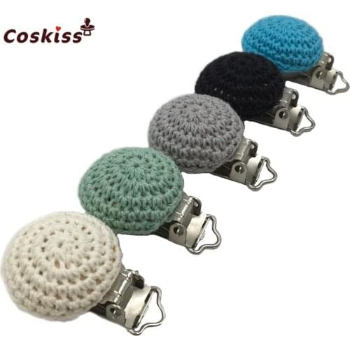 Natural Wooden Color Mixing Crochet Dummy Metal Clips Round Teether Pacifier DIY Accessories Clip Chains Teether