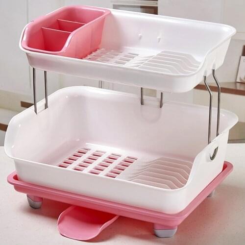 Kitchen Double-layer Drain Bowl Rack 2-layer Rack Tableware Storage Rack Dish Plastic Rack New Product Multi-function