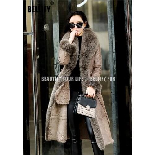 Top supplier famous Designer Luxury warm Genuine sheepskin leather Long one pieces coats outerwear