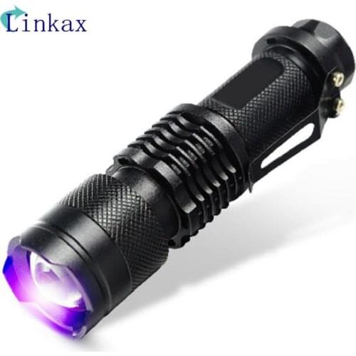 Zoomable Led UV Flashlight Torch Light 395nm Ultra Violet Light UV Lamp AA Battery For Marker Checker Cash Detection