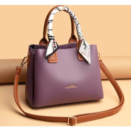 Contrasting Color Design Trend Ladies Handbag Simple Silk Scarf Decoration Girl Messenger Bag Shoulder Bag Five Colors Optional