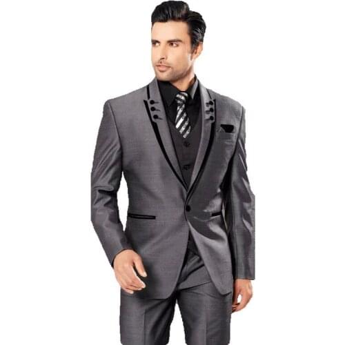 Men suits slim fit peak Lapel groom suit grey Groomsmen Best Men Wedding suits Men suit two-piece jacket + pants customization