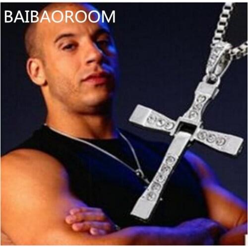 The Fast and Furious Crystal Cross Men Necklaces & Pendants Silver Color Maxi Steampunk Collares Vintage Statement