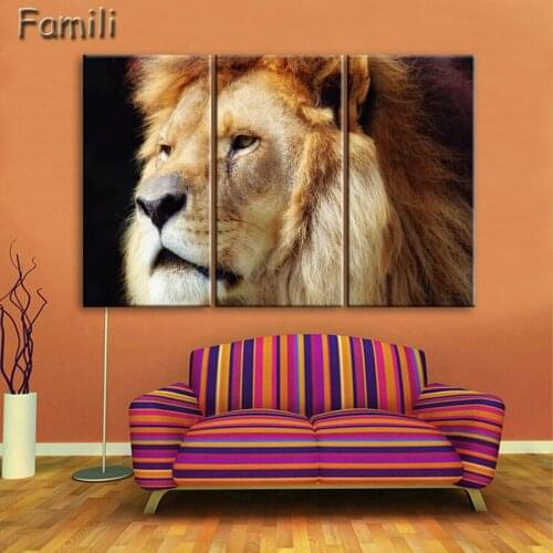 3 Piece Wall Art Modern Printed Animal Lion Oil Painting Canvas Painting Home Decor For Living Room Canvas Print Unframed