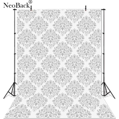 NeoBack 5x7ft Vinyl Cloth Gray Damask Wall Photography Backdrops Newborn baby Photo Background Birthday Celebration P2422