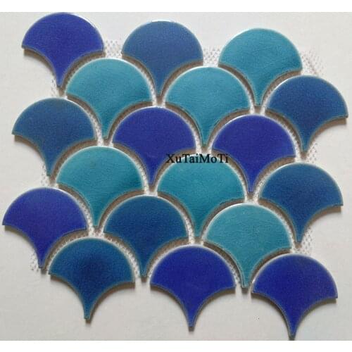 New blue fish scale ceramic mosaic tile kitchen backsplash bathroom swimming pool wall shower wallpaper porcelain background