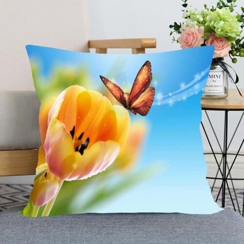 New Arrival Tulip Flower Pillowcase Wedding Decorative Pillow Cover Custom Printed Soft Satin Fabric Pillow Cases Not Fade