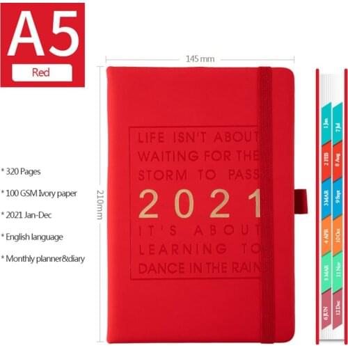New Fashion Agenda 2021 Jan-Dec English language Thicken notebook A5 Leather soft cover School planner Efficiency journal