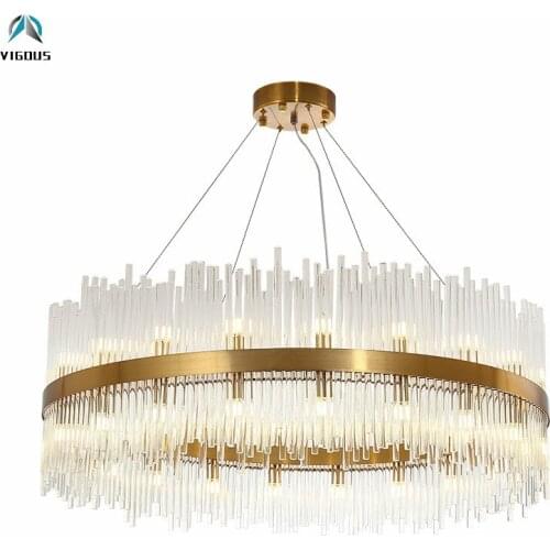 Post Modern Luxury Glass Tubes G9 Led Pendant Light Round Metal Ring Hanging Lamp for Living Room Lustre Luminarias Lamparas