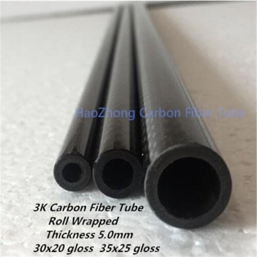 5.0mm Thickness Glossy Surface 3K Carbon Fiber Tube Roll Wrapped OD30mm 35mm x500mm Carbon fiber Wing tube /Pipe