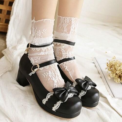 COOLULU Womens Lolita Shoes Block Heel Mary Jane Pumps Sweet Japanese Shoes All Match Ladies Cosplay Pumps Shoes Size 34-43