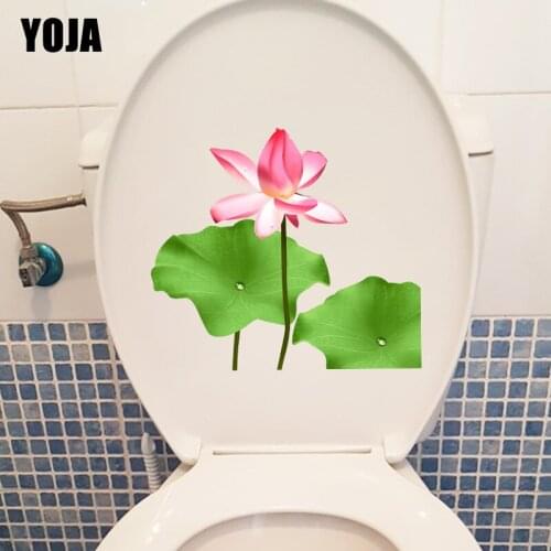 YOJA 21.9*19.8CM Hand Painted Lotus Leaf Fresh Plants Home Room Wall Sticker Toilet WC Decor T1-0888