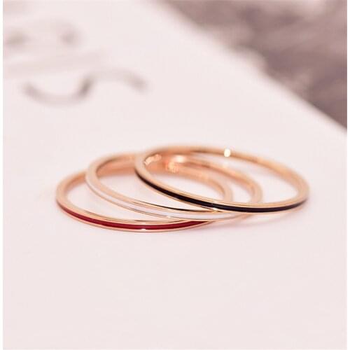 YUN RUO Fashion Black White Red Enamel Rings Rose Gold Color Woman Birthday Gift Titanium Steel Jewelry Never Fade Drop Shipping