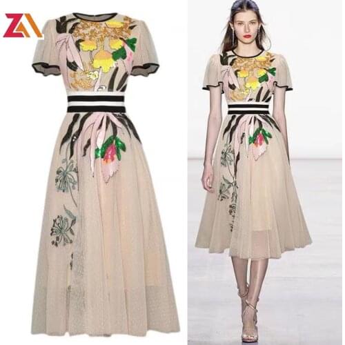 ZALady designer party evening midi-long dresses for women short sleeve elegant embroidery summer woman dress clothes vestidos
